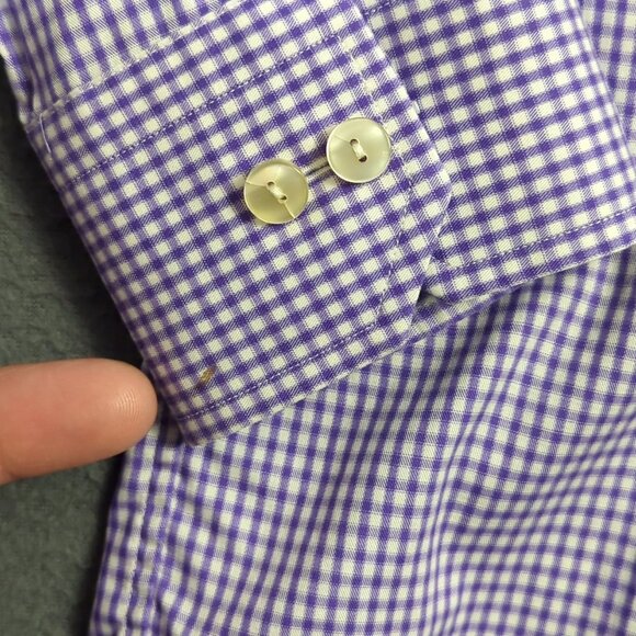 Eton Shirt Men's 16.5 42 Purple Check Contemporary Cotton Long Sleeve Button Up - Picture 5 of 11